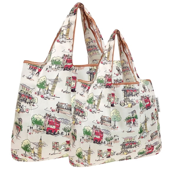 Wrapables Large & Small Foldable Tote Nylon Reusable Grocery Bags, Set of 2, England
