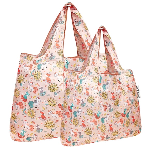 Wrapables Large & Small Foldable Tote Nylon Reusable Grocery Bags, Set of 2, Fantastic Creatures