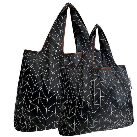 Wrapables Large & Small Foldable Tote Nylon Reusable Grocery Bags, Set of 2, Geometric
