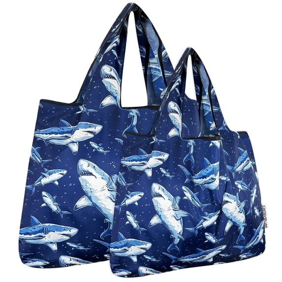Wrapables Large & Small Foldable Tote Nylon Reusable Grocery Bags, Set of 2, Great White