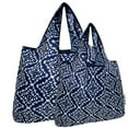 thumbnail image 1 of Wrapables Large & Small Foldable Tote Nylon Reusable Grocery Bags, Set of 2, Navy Deco, 1 of 5