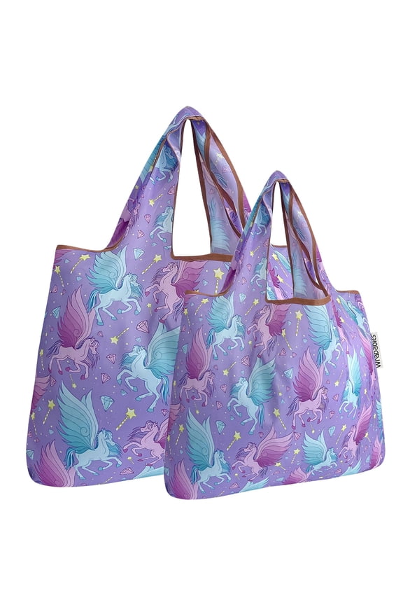 Large & Small Foldable Tote Nylon Reusable Grocery Bags, Set of 2, Pegasus