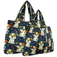 thumbnail image 1 of Wrapables Large & Small Foldable Tote Nylon Reusable Grocery Bags, Set of 2, Puppies and Paws, 1 of 8
