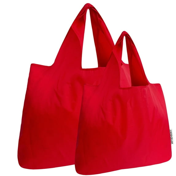 Wrapables Large & Small Foldable Tote Nylon Reusable Grocery Bags, Set of 2, Red