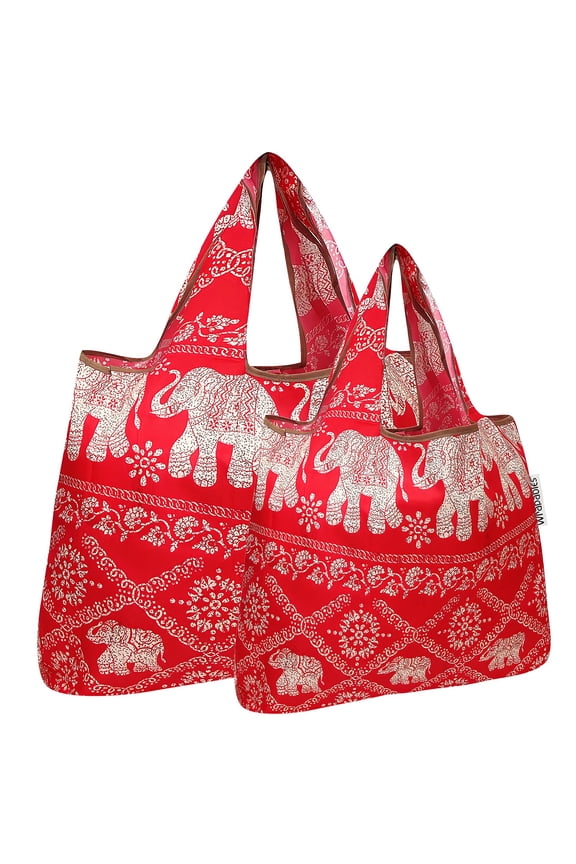 Large & Small Foldable Tote Nylon Reusable Grocery Bags, Set of 2, Regal Elephants