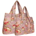 thumbnail image 1 of Wrapables Large & Small Foldable Tote Nylon Reusable Grocery Bags, Set of 2, Roses on Khaki, 1 of 5