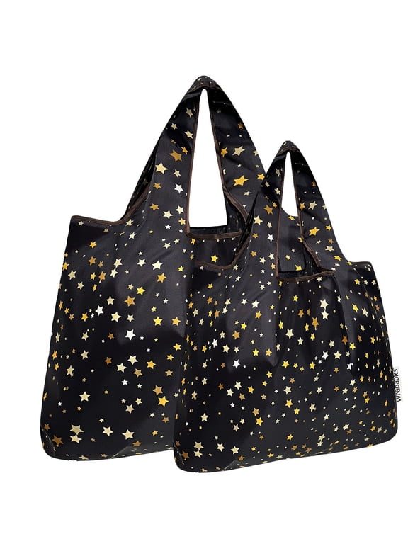 Large & Small Foldable Tote Nylon Reusable Grocery Bags, Set of 2, Shining Stars