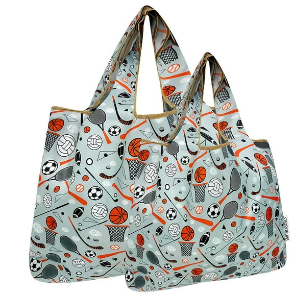 Wrapables Large & Small Foldable Tote Nylon Reusable Grocery Bags, Set of 2, Sporty