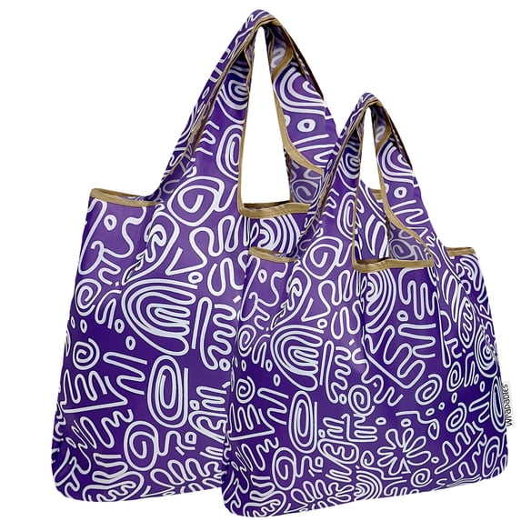 Wrapables Large & Small Foldable Tote Nylon Reusable Grocery Bags, Set of 2, Swiggle