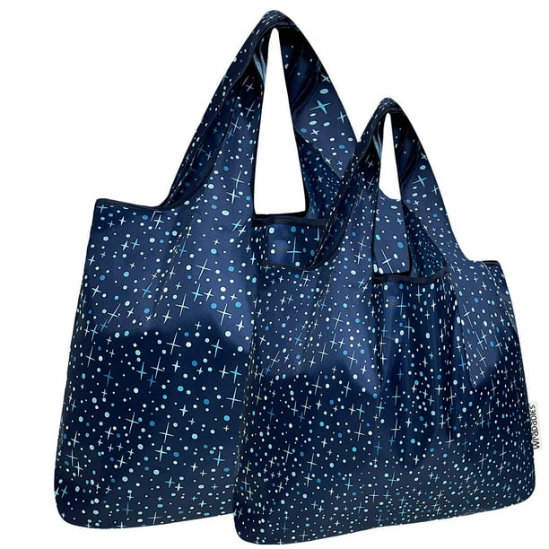 Wrapables Large Small Foldable Tote Nylon Reusable Grocery Bags Set of 2 Twinkling Stars