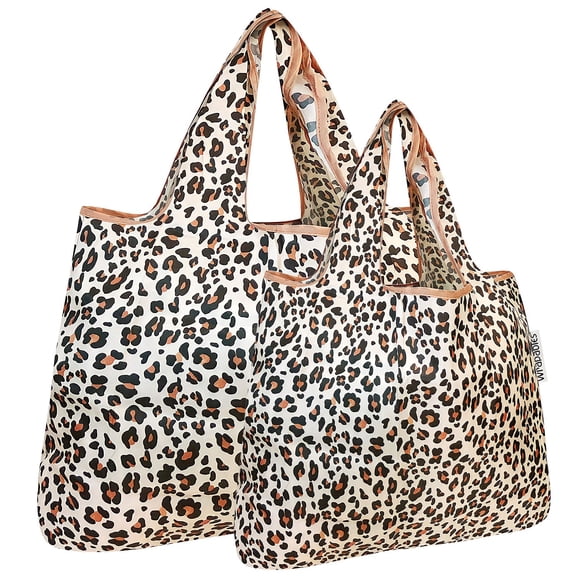 Wrapables Large & Small Foldable Tote Nylon Reusable Grocery Bags, Set of 2, Wild Cat