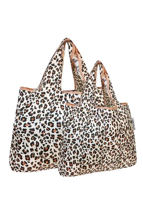 Large & Small Foldable Tote Nylon Reusable Grocery Bags, Set of 2, Wild Cat