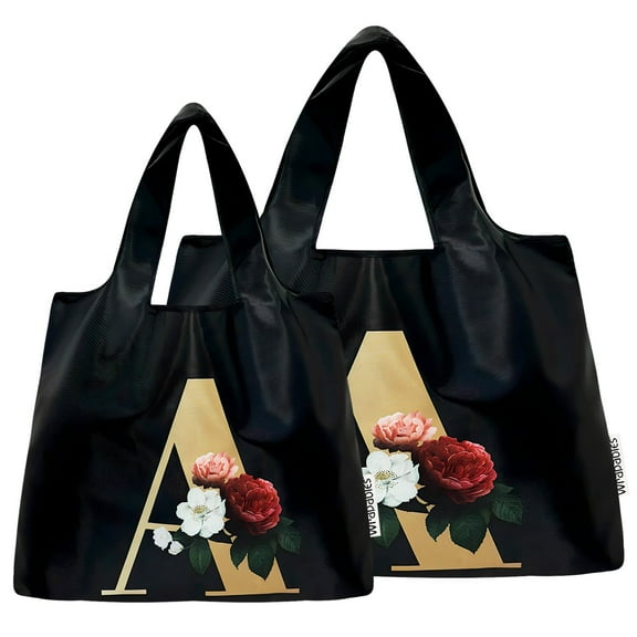 Wrapables Large & Small Nylon Reusable Grocery Bags, Initial Letter Tote Gift Bag for Wedding, Set of 2, Letter A