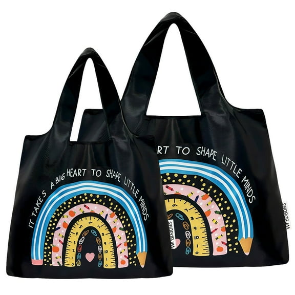 Wrapables Large & Small Nylon Reusable Grocery Bags, Initial Letter Tote Gift Bag for Wedding, Set of 2, Teacher Appreciation