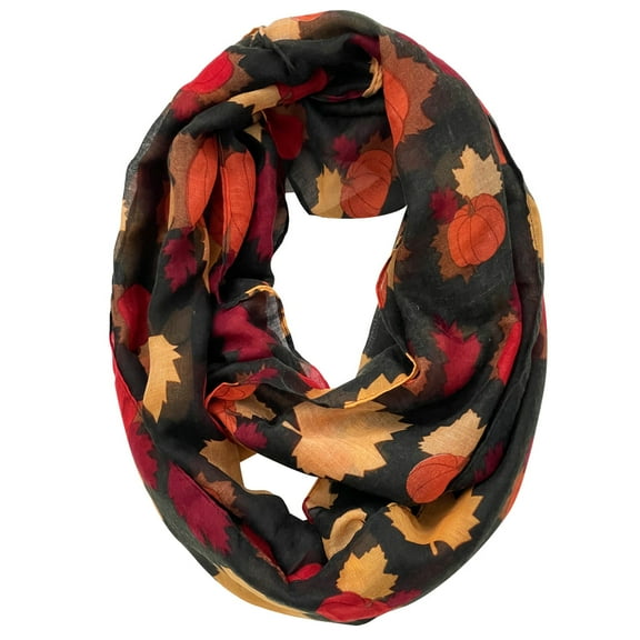 Wrapables Lightweight Autumn Holiday Infinity Scarf, Maple Leaves & Pumpkins