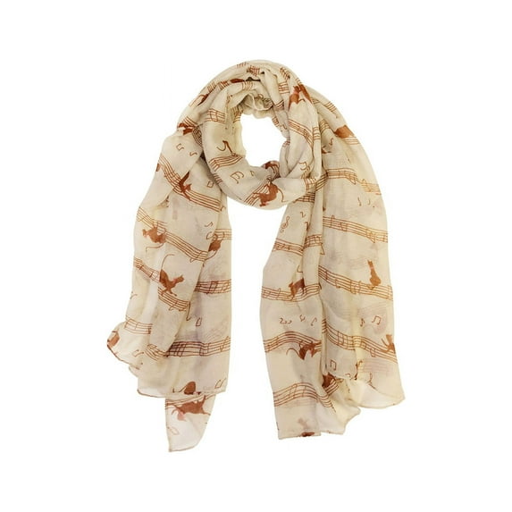 Wrapables® Lightweight Cats and Musical Notes Long Scarf, Beige