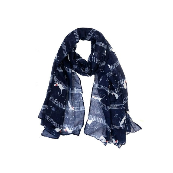 Wrapables® Lightweight Cats and Musical Notes Long Scarf, Navy