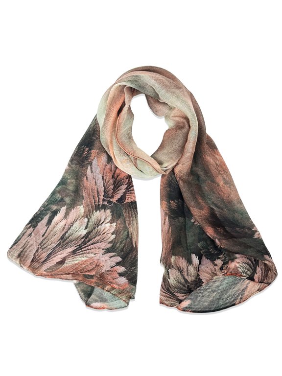 Lightweight Fern Leaves Long Scarf, Red