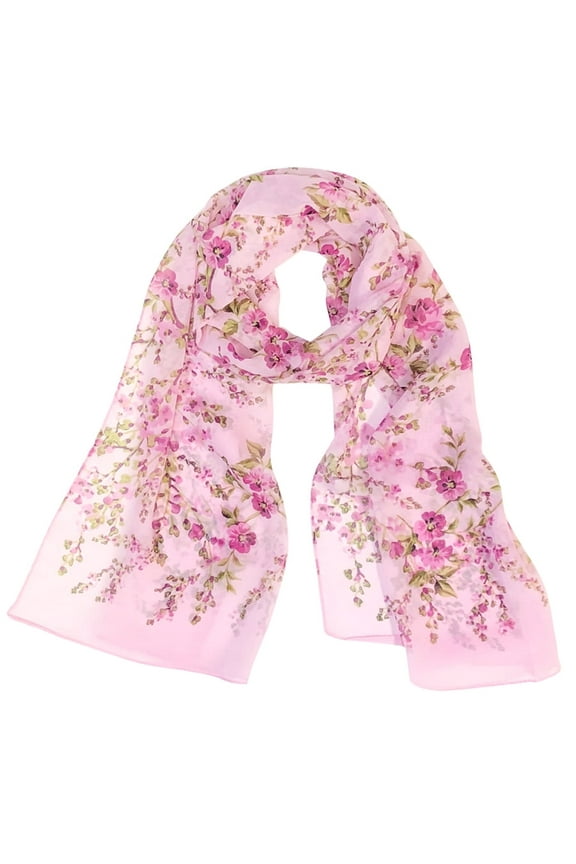 ® Lightweight Floral Spring Chiffon Scarf, Floral Pink