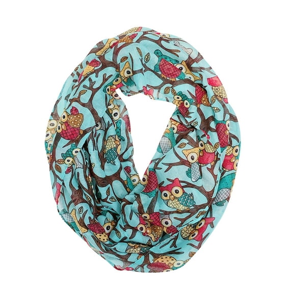 Wrapables® Lightweight Forest Animal Infinity Scarf, Fox, Owl, Moose Print Scarf, Owl Sky Blue