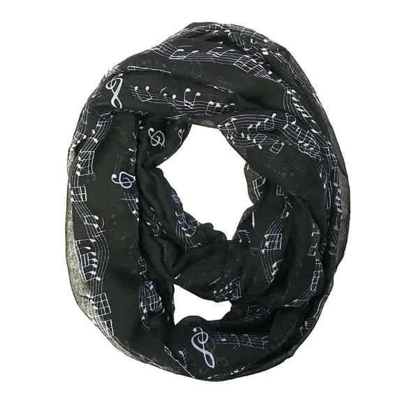 Wrapables? Lightweight Musical Notes Infinity Scarf, Black