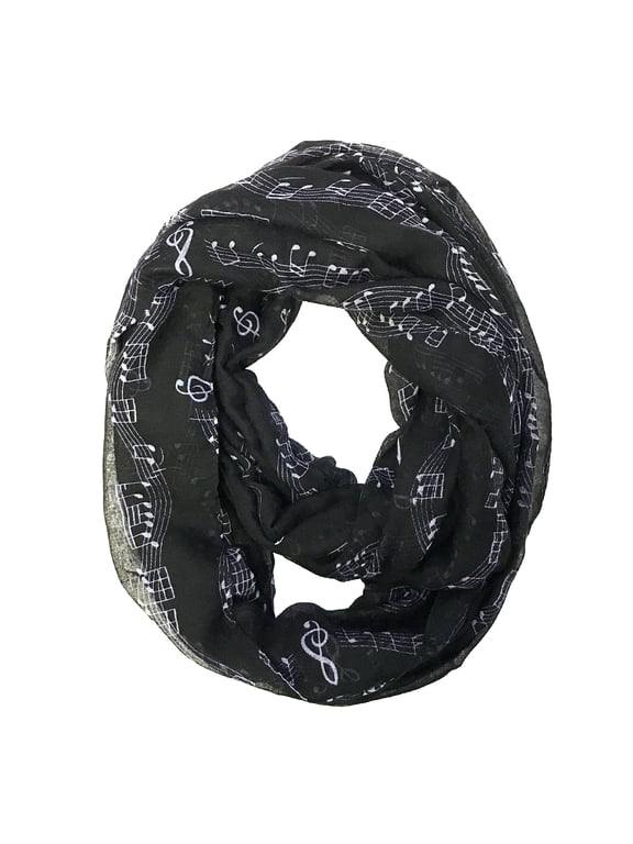 ? Lightweight Musical Notes Infinity Scarf, Black