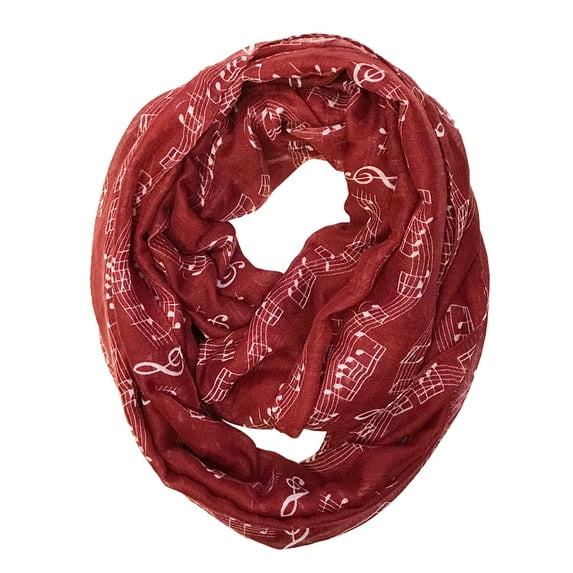 Wrapables? Lightweight Musical Notes Infinity Scarf, Red