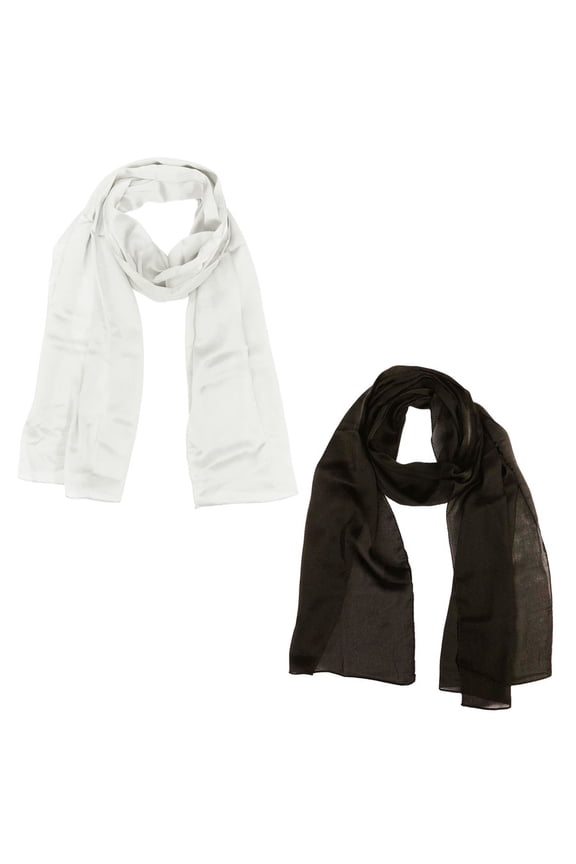 ® Lightweight Polyester Solid Colored Scarf (Set of 2), Black and White