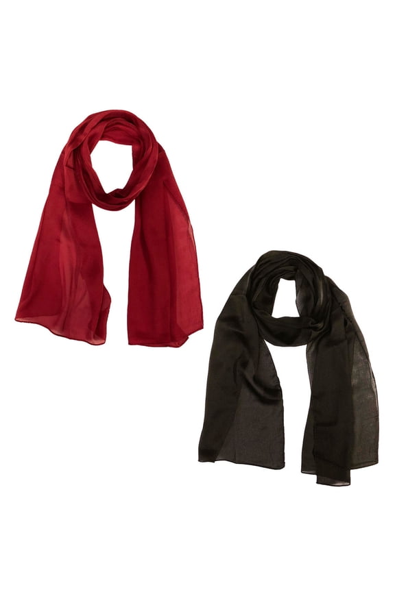 ® Lightweight Polyester Solid Colored Scarf (Set of 2), Maroon and Black