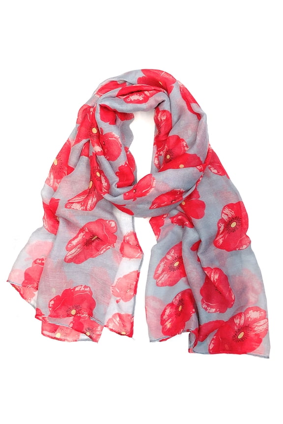 ® Lightweight Poppy Floral Print Long Scarf, Gray