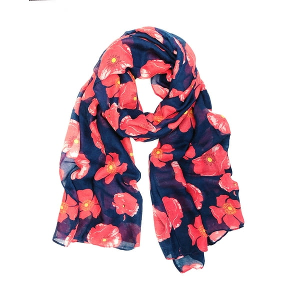 Wrapables® Lightweight Poppy Floral Print Long Scarf, Navy