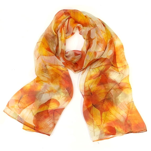 Wrapables® Lightweight Sheer Silky Feeling Chiffon Scarf, Gold Leaves