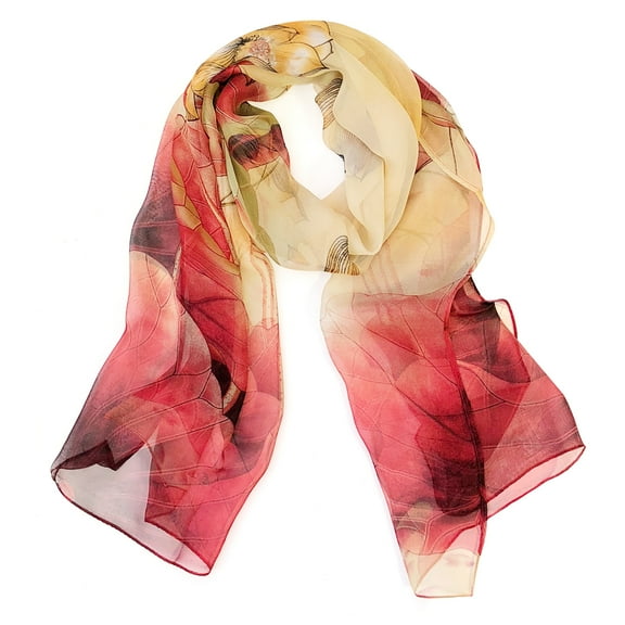 Wrapables® Lightweight Sheer Silky Feeling Chiffon Scarf, Red Lotus Flower