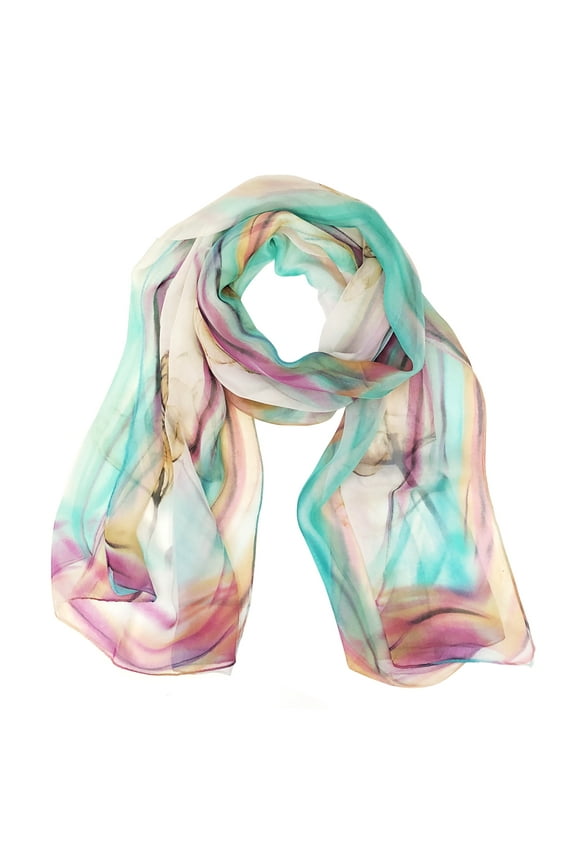® Lightweight Sheer Silky Feeling Chiffon Scarf, Teal Floral