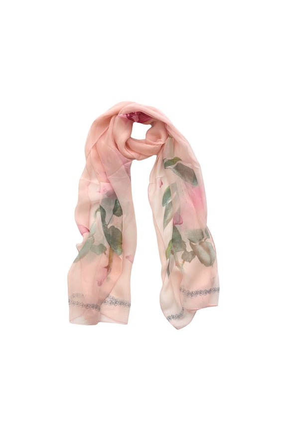 Lightweight Sheer Silky Feeling Georgette Scarf, Rose on Pink