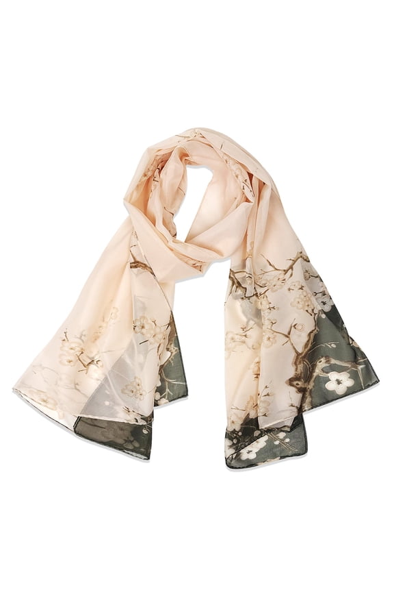 Lightweight Vibrant Spring Chiffon Scarf, Cherry Blossoms