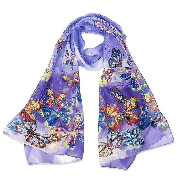 Wrapables Lightweight Vibrant Spring Chiffon Scarf, Purple Butterflies