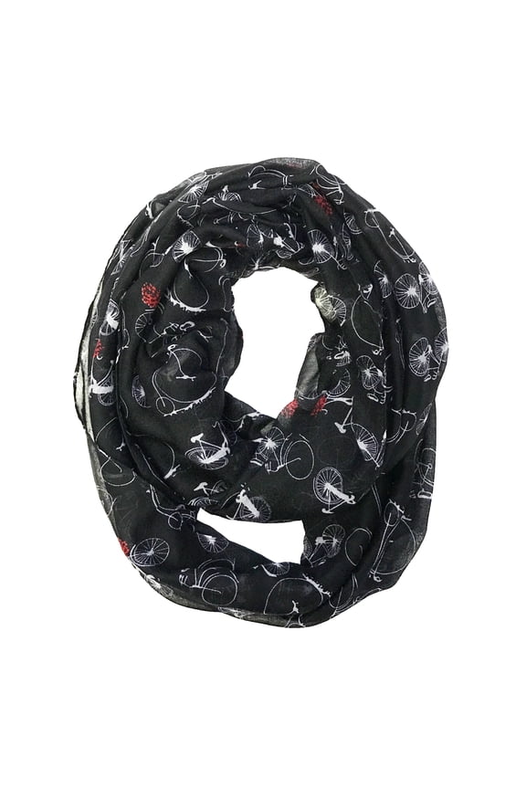? Lightweight Vintage Bicycle Infinity Scarf, Black