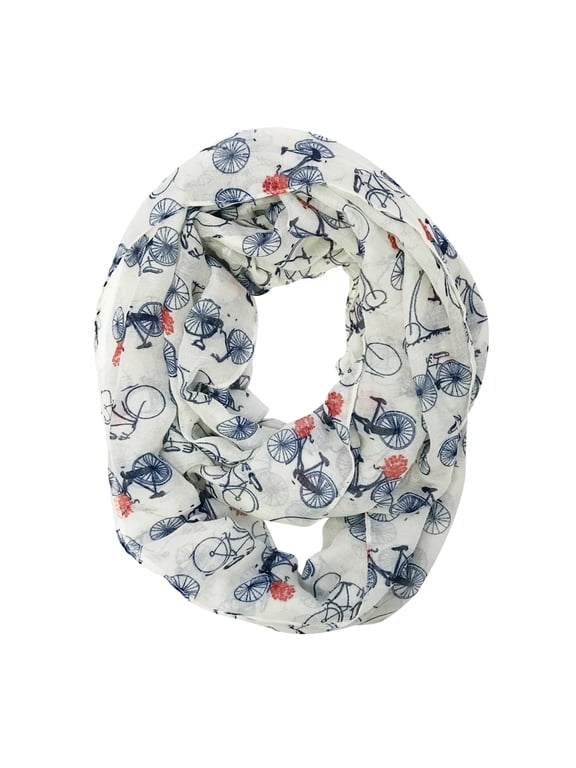 ? Lightweight Vintage Bicycle Infinity Scarf, White