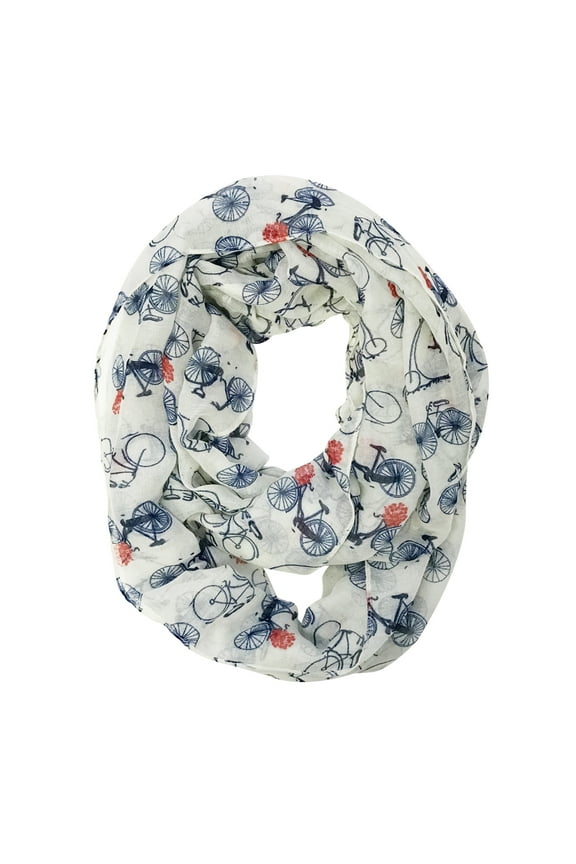 ? Lightweight Vintage Bicycle Infinity Scarf, White