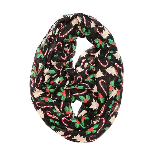 Wrapables Lightweight Winter Holiday Infinity Scarf, Candy Canes & Mistletoe
