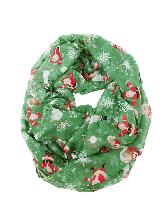 Lightweight Winter Holiday Infinity Scarf, Santa & Snowman