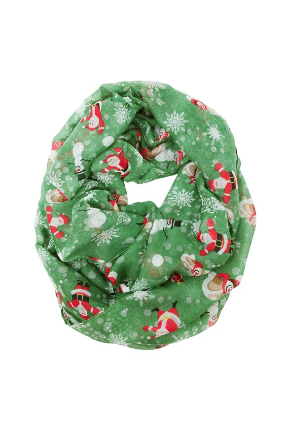 Lightweight Winter Holiday Infinity Scarf, Santa & Snowman