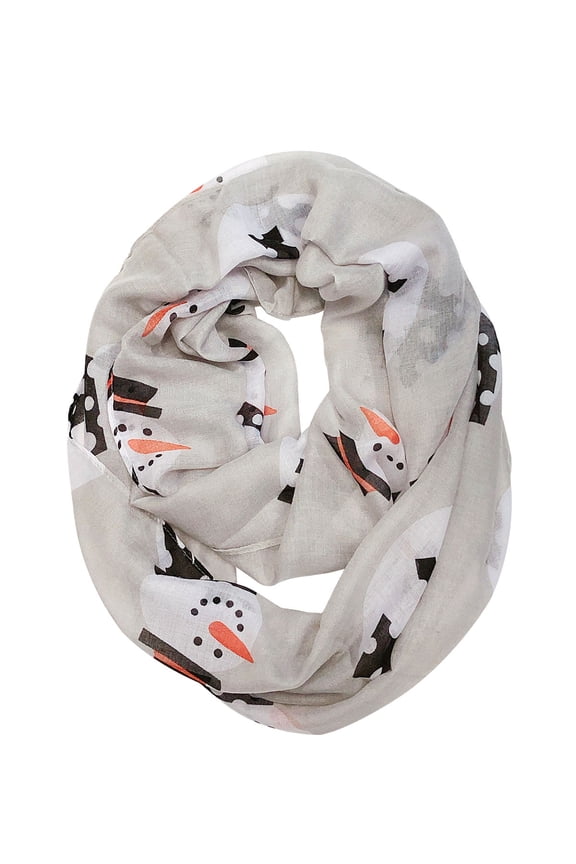 Lightweight Winter Holiday Infinity Scarf, Snowmen