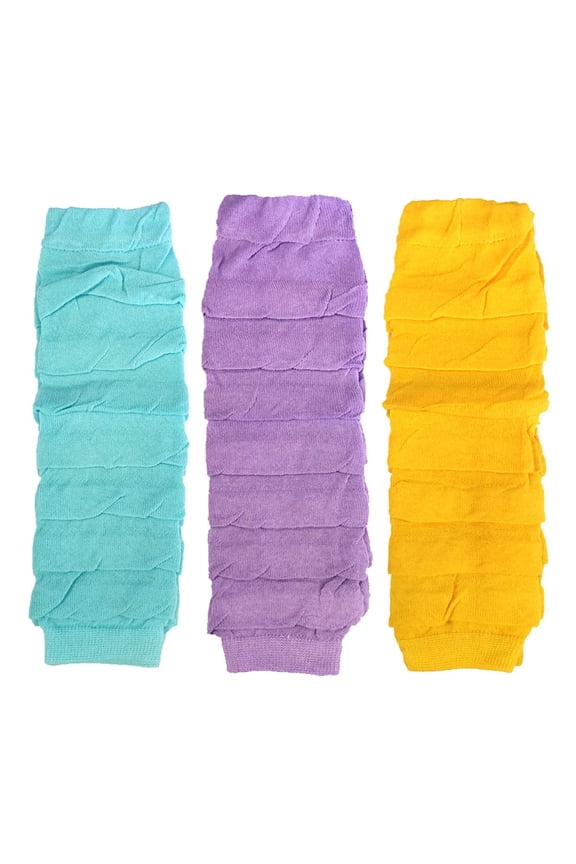 Little Girls 3 Pair Layered Ruffles Leg Warmers, Aqua, Lavender, Amber