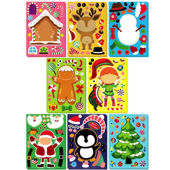 Wrapables Make Your Own Christmas Stickers, DIY Make a Face Sticker Sheets, Holiday Crafts and Activities, Party Favors (24 Sheets), Santa and Buddies