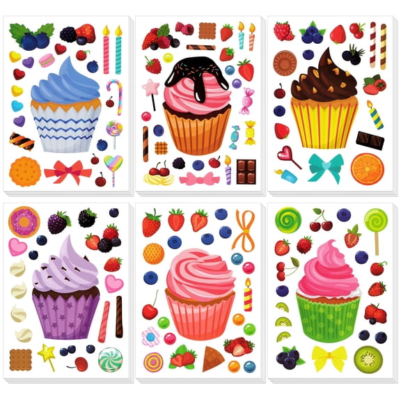 Wrapables Make Your Own Sticker Sheets, DIY Make a Face Animal, Food, Party Favor Stickers (24 Sheets), Cupcakes