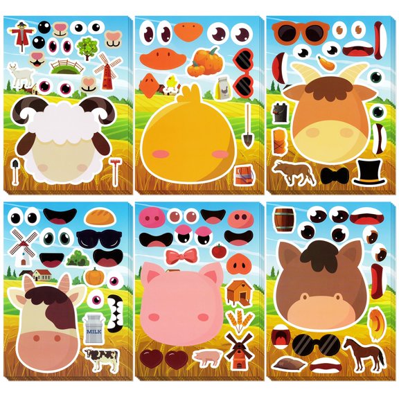 Wrapables Make Your Own Sticker Sheets, DIY Make a Face Animal, Food, Party Favor Stickers (24 Sheets), Farm Animals