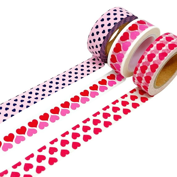 Wrapables Masking Tape Washi Tapes Valentine Hearts Washi Tape Set of 3, Set 1