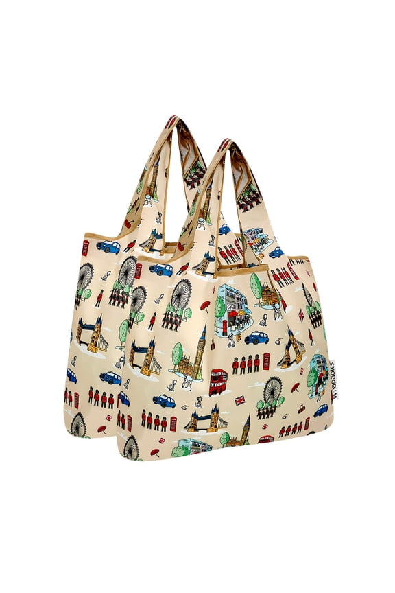 Medium Foldable Tote Nylon Reusable Grocery Bag (Set of 2), Britain